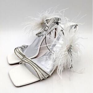 Azalea Wang Licorice Feather Flower Embellished Sandal Women's Size US11 EU42
